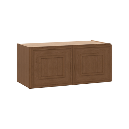 30" Wide Double Door 12", 15", 18", 21"& 24" Tall Bridge Elegant Craftsman Mocha Shaker Wall Cabinet