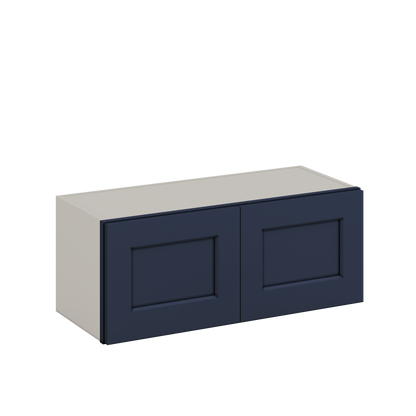 30" Wide Bridge NB29- Naval Blue Shaker 1-1/4" Overlay Wall Cabinet - Double Door 12", 15", 18", 21" & 24" Tall