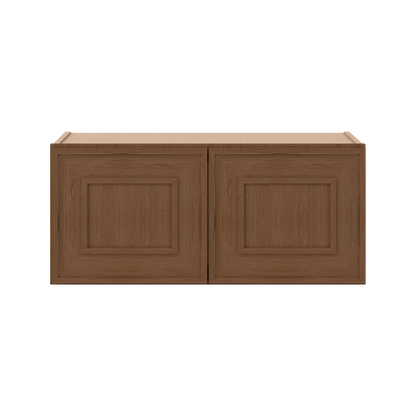 30" Wide Double Door 12", 15", 18", 21"& 24" Tall Bridge Elegant Craftsman Mocha Shaker Wall Cabinet