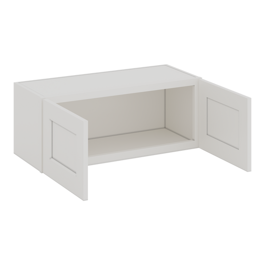 30" Wide Bridge White Shaker 1-1/4" Overlay Wall Cabinet - Double Door 12", 15", 18", 21" & 24" Tall