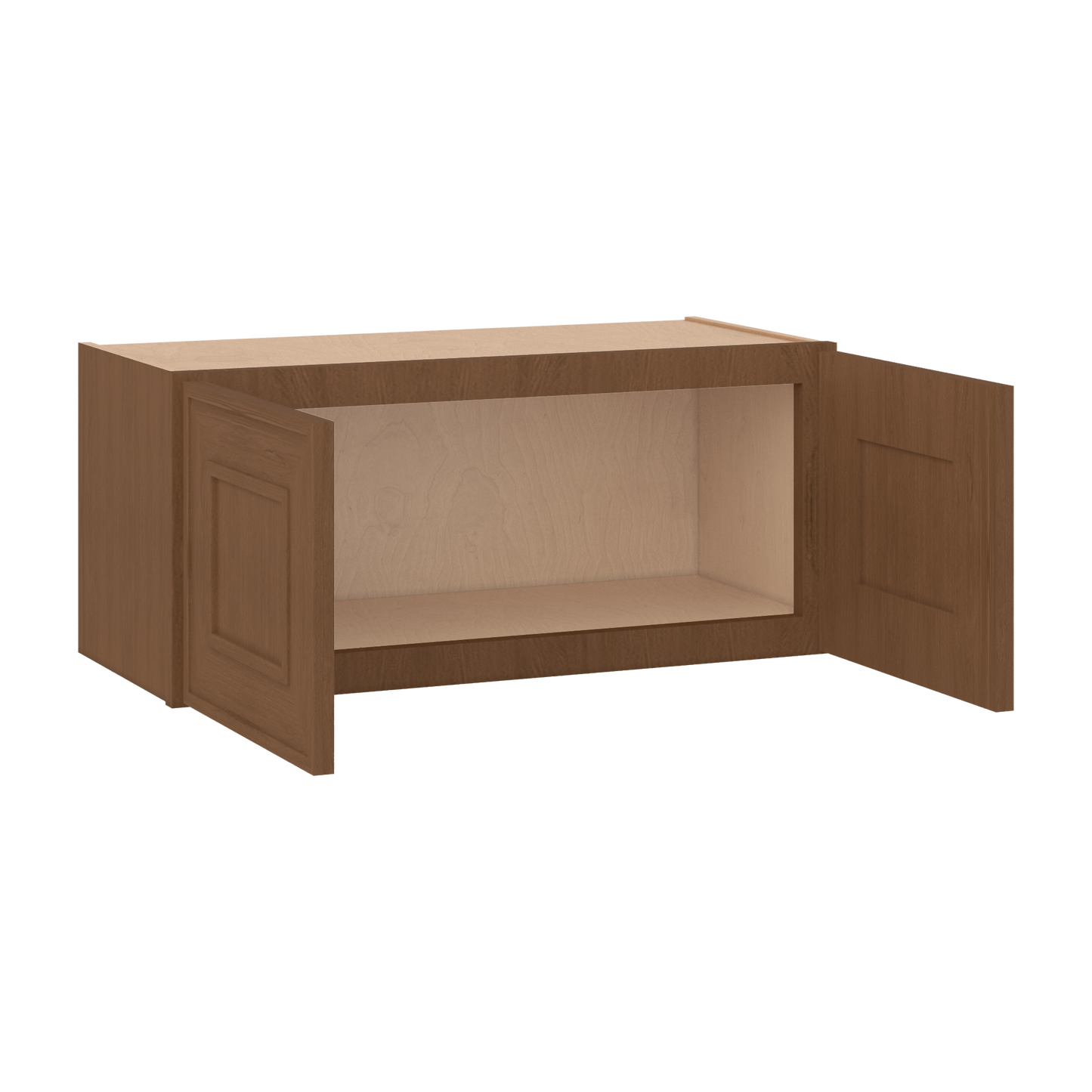 30" Wide Double Door 12", 15", 18", 21"& 24" Tall Bridge Elegant Craftsman Mocha Shaker Wall Cabinet