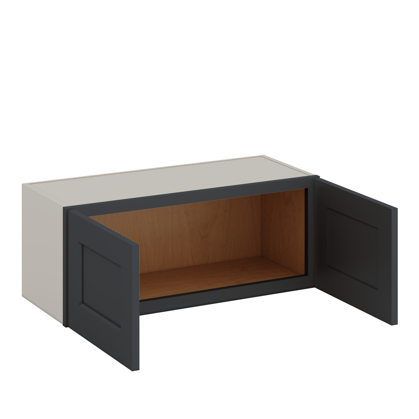30" Wide Bridge 15HNS Hermosa Noir Black Shaker 1-1/4" Overlay Wall Cabinet - Double Door 12", 15", 18", 21" & 24" Tall