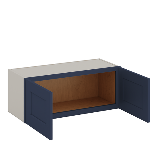30" Wide Bridge NB29- Naval Blue Shaker 1-1/4" Overlay Wall Cabinet - Double Door 12", 15", 18", 21" & 24" Tall