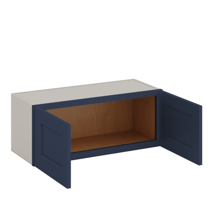 30" Wide Bridge NB29- Naval Blue Shaker 1-1/4" Overlay Wall Cabinet - Double Door 12", 15", 18", 21" & 24" Tall