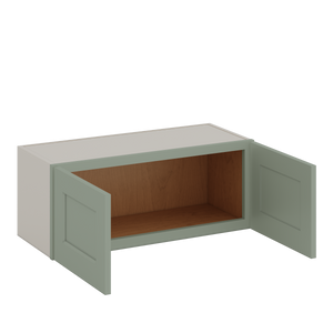 30" Wide 12", 15", 18", 21" & 24" Tall Bridge 14SG Sage Green Shaker 1-1/4" Overlay Wall Cabinet - Double Door