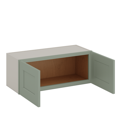 30" Wide 12", 15", 18", 21" & 24" Tall Bridge 14SG Sage Green Shaker 1-1/4" Overlay Wall Cabinet - Double Door