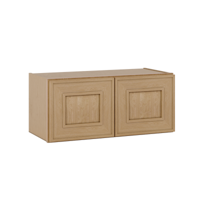 30" Wide Double Door 12", 15", 18", 21"& 24" Tall Bridge Elegant Oak Shaker Wall Cabinet