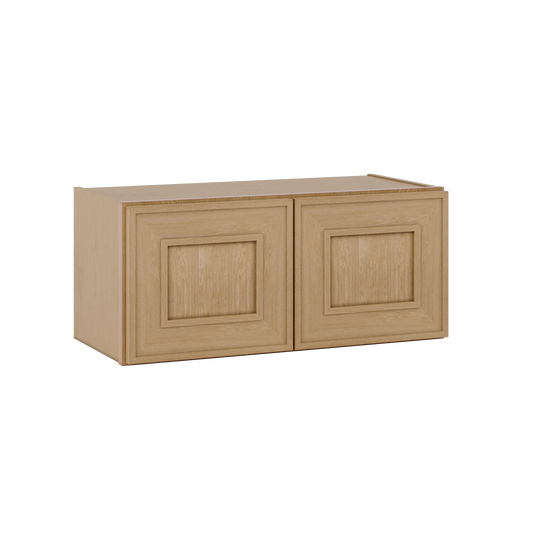 30" Wide Double Door 12", 15", 18", 21"& 24" Tall Bridge Elegant Oak Shaker Wall Cabinet