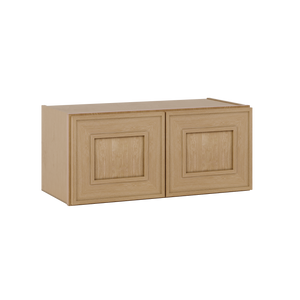 30" Wide Double Door 12", 15", 18", 21"& 24" Tall Bridge Elegant Oak Shaker Wall Cabinet