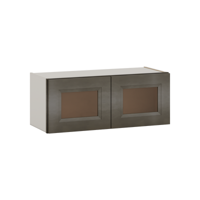 30" Wide Bridge Huntington Cinder Double Shaker Glass Ready Wall Cabinet - Double Door 12", 15", 18", 21" & 24" Tall