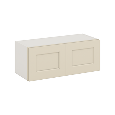 30" Wide Bridge Manhattan Cream Shaker 1-1/4" Overlay Wall Cabinet - Double Door 12", 15", 18", 21" & 24" Tall