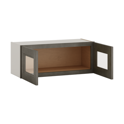 30" Wide Bridge Huntington Cinder Double Shaker Glass Ready Wall Cabinet - Double Door 12", 15", 18", 21" & 24" Tall