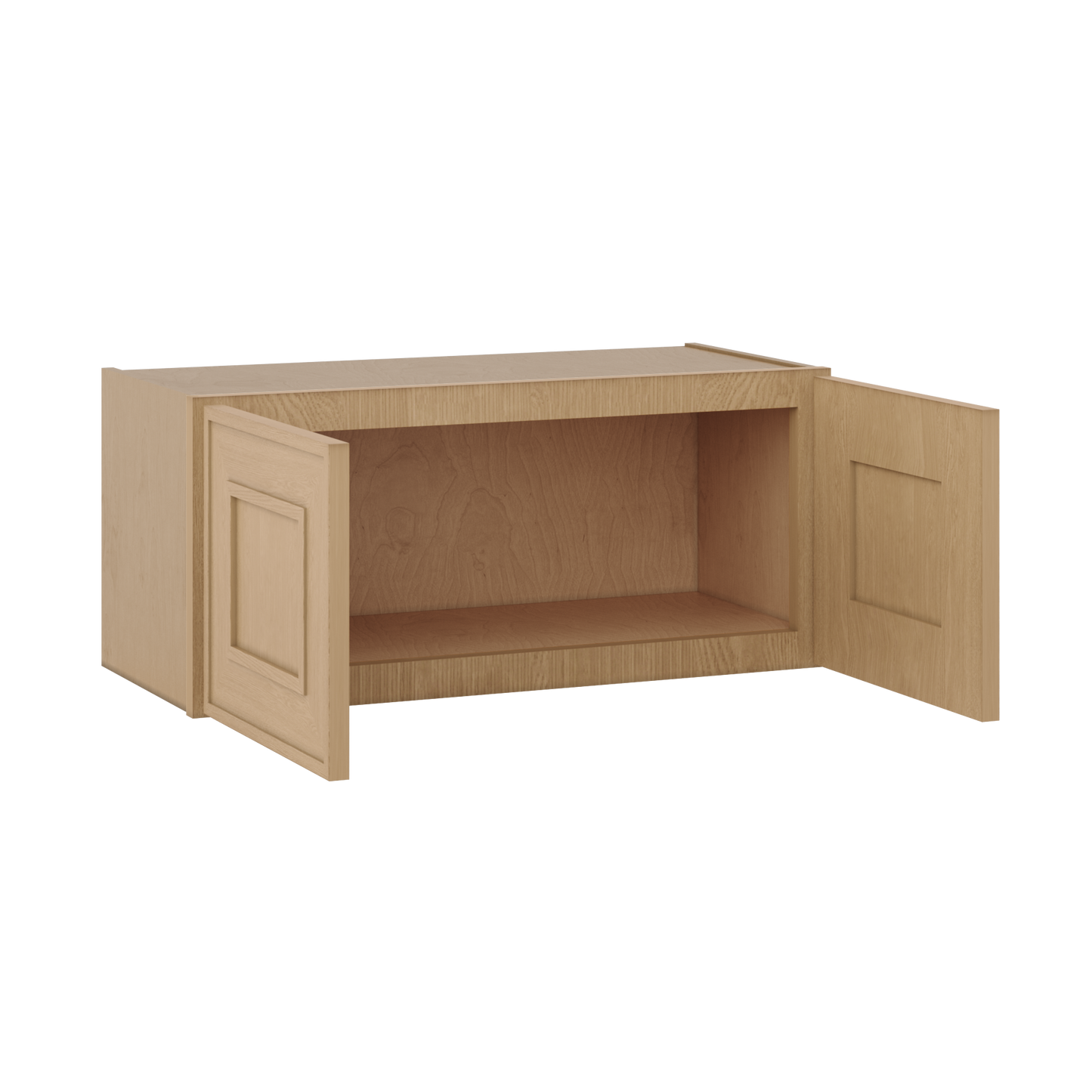 30" Wide Double Door 12", 15", 18", 21"& 24" Tall Bridge Elegant Oak Shaker Wall Cabinet