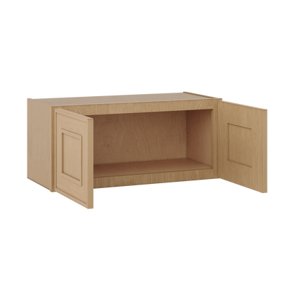 30" Wide Double Door 12", 15", 18", 21"& 24" Tall Bridge Elegant Oak Shaker Wall Cabinet