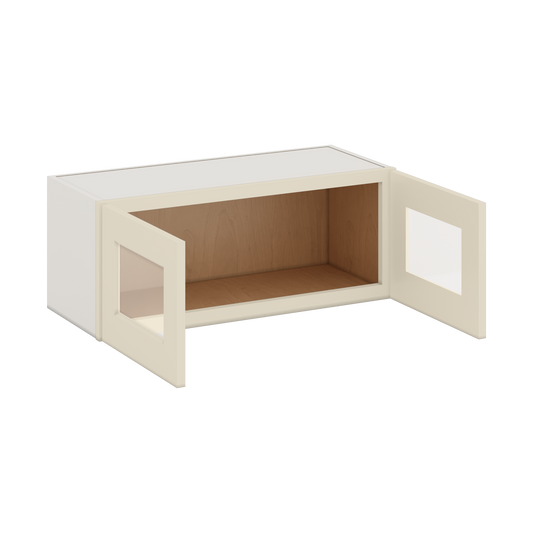 30" Wide Bridge Manhattan Cream Shaker 1-1/4" Overlay Glass Ready Wall Cabinet - Double Door 12", 15", 18", 21" & 24" Tall