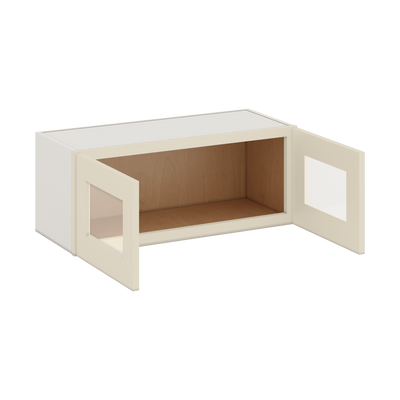 30" Wide Bridge Manhattan Cream Shaker 1-1/4" Overlay Wall Glass Cabinet - Double Door 12", 15", 18", 21" & 24" Tall