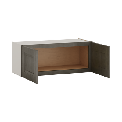 30" Wide Bridge Huntington Cinder Double Shaker Wall Cabinet - Double Door 12", 15", 18", 21" & 24" Tall