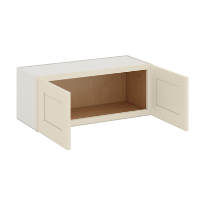 30" Wide Bridge Manhattan Cream Shaker 1-1/4" Overlay Wall Cabinet - Double Door 12", 15", 18", 21" & 24" Tall