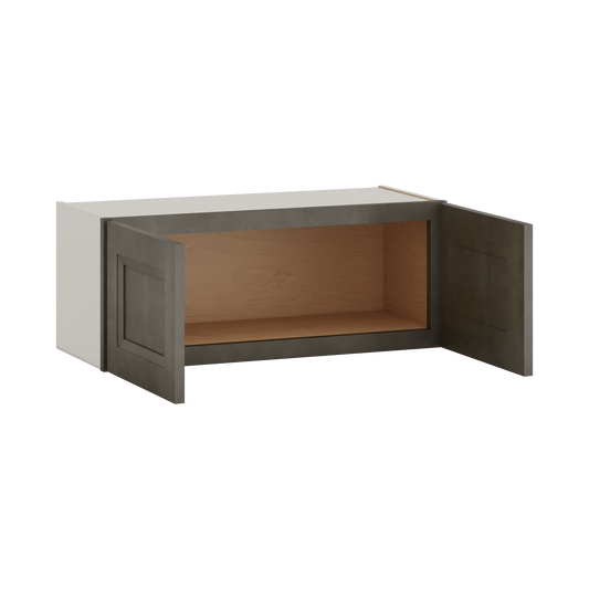 30" Wide Bridge Huntington Cinder Double Shaker Wall Cabinet - Double Door 12", 15", 18", 21" & 24" Tall
