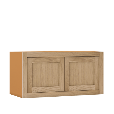 33" Wide Custom Oak Stacker Inset Shaker Wall Cabinet - Double Door 12", 15", 18", 21"& 24" Tall