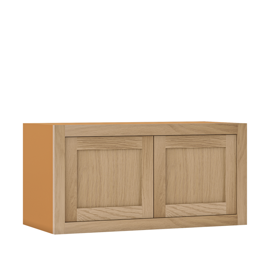 30" Wide Bridge White Oak Inset Shaker Wall Cabinet - Double Door 12", 15", 18", 21"& 24" Tall