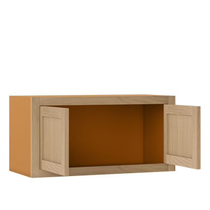 30" Wide Bridge White Oak Inset Shaker Wall Cabinet - Double Door 12", 15", 18", 21"& 24" Tall