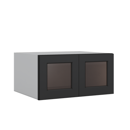 30" Wide 24" Deep Bridge 15HNS Hermosa Noir Black Shaker 1-1/4" Overlay Glass Ready Wall Cabinet - Double Door 12", 15", 18", 21" & 24" Tall