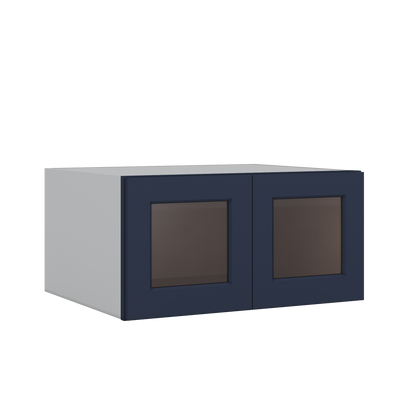 30" Wide 24" Deep Bridge NB29 Naval Blue Shaker 1-1/4" Overlay Glass Ready Wall Cabinet - Double Door 12", 15", 18", 21" & 24" Tall