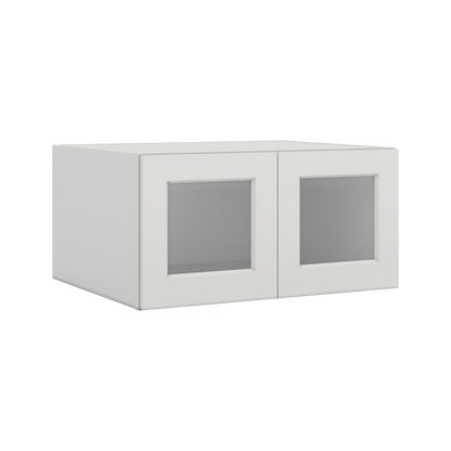 30" Wide 24" Deep Bridge 2WS White Shaker 1-1/4" Overlay Glass Ready Wall Cabinet - Double Door 12", 15", 18", 21" & 24" Tall