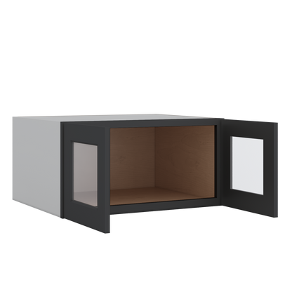30" Wide 24" Deep Bridge 15HNS Hermosa Noir Black Shaker 1-1/4" Overlay Glass Ready Wall Cabinet - Double Door 12", 15", 18", 21" & 24" Tall