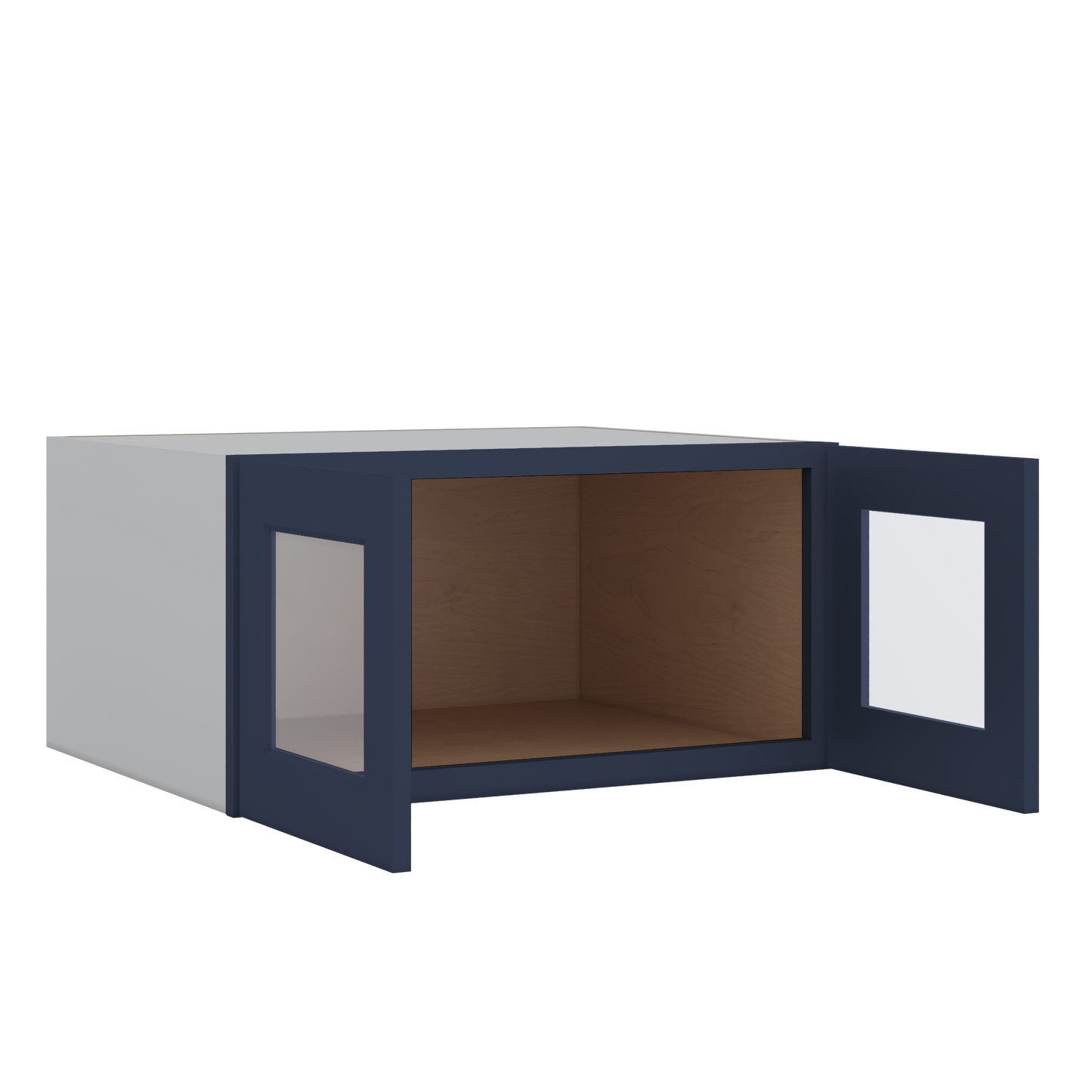 30" Wide 24" Deep Bridge NB29 Naval Blue Shaker 1-1/4" Overlay Glass Ready Wall Cabinet - Double Door 12", 15", 18", 21" & 24" Tall