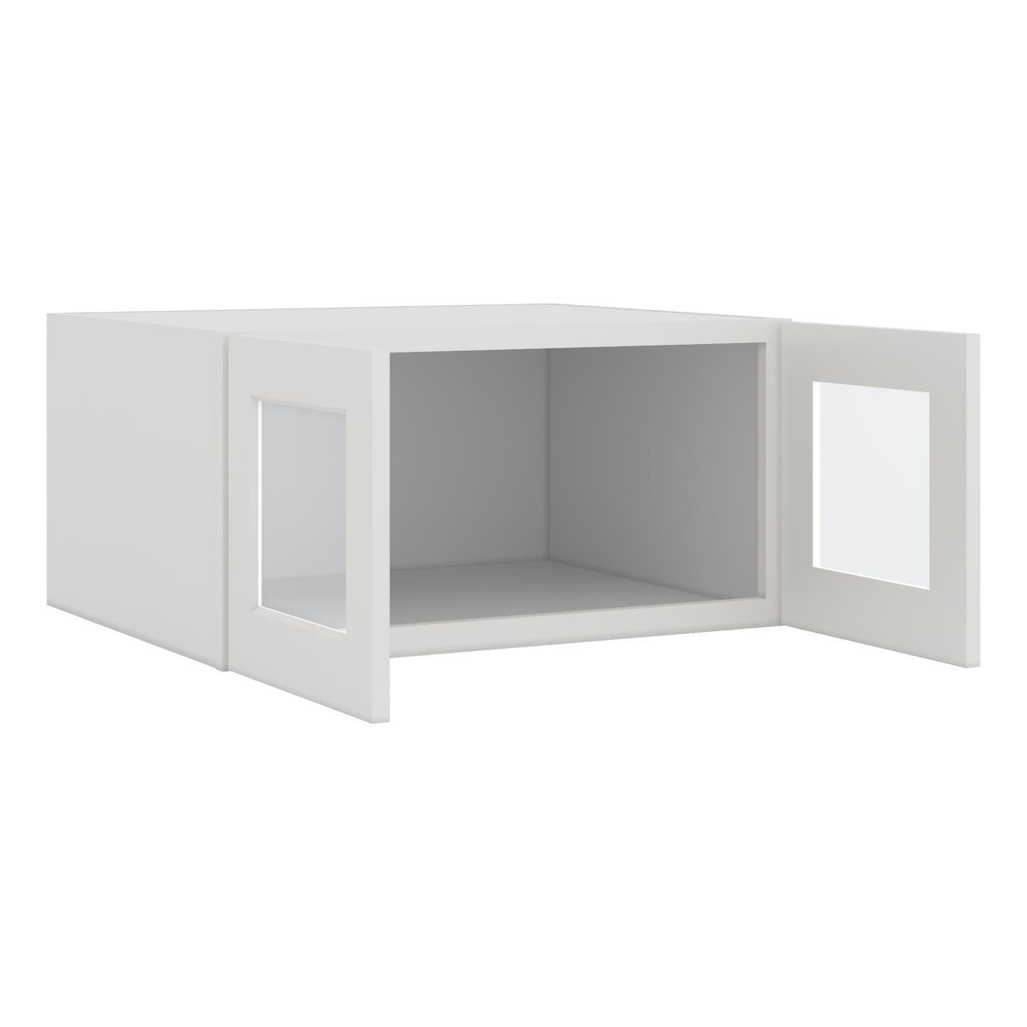 30" Wide 24" Deep Bridge 2WS White Shaker 1-1/4" Overlay Glass Ready Wall Cabinet - Double Door 12", 15", 18", 21" & 24" Tall