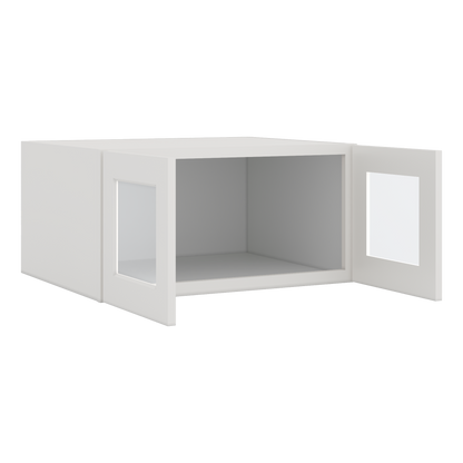30" Wide 24" Deep Bridge 2WS White Shaker 1-1/4" Overlay Glass Ready Wall Cabinet - Double Door 12", 15", 18", 21" & 24" Tall
