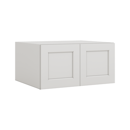 30" Wide 24" Deep Bridge 2WS White Shaker 1-1/4" Overlay Wall Cabinet - Double Door 12", 15", 18", 21" & 24" Tall