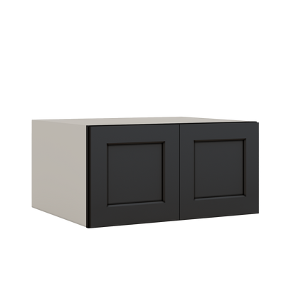 30" Wide 24" Deep Bridge 15HNS Hermosa Noir Black Shaker 1-1/4" Overlay Wall Cabinet - Double Door 12", 15", 18", 21" & 24" Tall