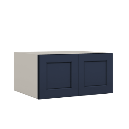 30" Wide 24" Deep Bridge NB29- Naval Blue Shaker 1-1/4" Overlay Wall Cabinet - Double Door 12", 15", 18", 21" & 24" Tall
