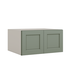 30" Wide 24" Deep Bridge Green Shaker 1-1/4" Overlay Glass Ready Wall Cabinet - Double Door 12", 15", 18", 21" & 24" Tall
