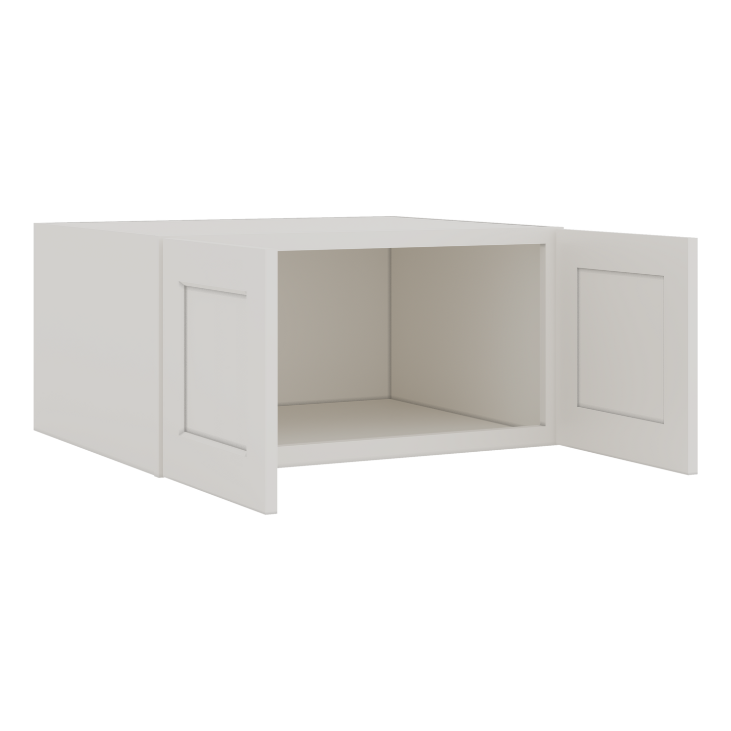 30" Wide 24" Deep Bridge 2WS White Shaker 1-1/4" Overlay Wall Cabinet - Double Door 12", 15", 18", 21" & 24" Tall