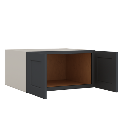 30" Wide 24" Deep Bridge 15HNS Hermosa Noir Black Shaker 1-1/4" Overlay Wall Cabinet - Double Door 12", 15", 18", 21" & 24" Tall