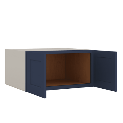 30" Wide 24" Deep Bridge NB29- Naval Blue Shaker 1-1/4" Overlay Wall Cabinet - Double Door 12", 15", 18", 21" & 24" Tall