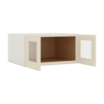 30" Wide 24" Deep Bridge Manhattan Cream Shaker 1-1/4" Overlay Glass Ready Wall Cabinet - Double Door 12", 15", 18", 21" & 24" Tall
