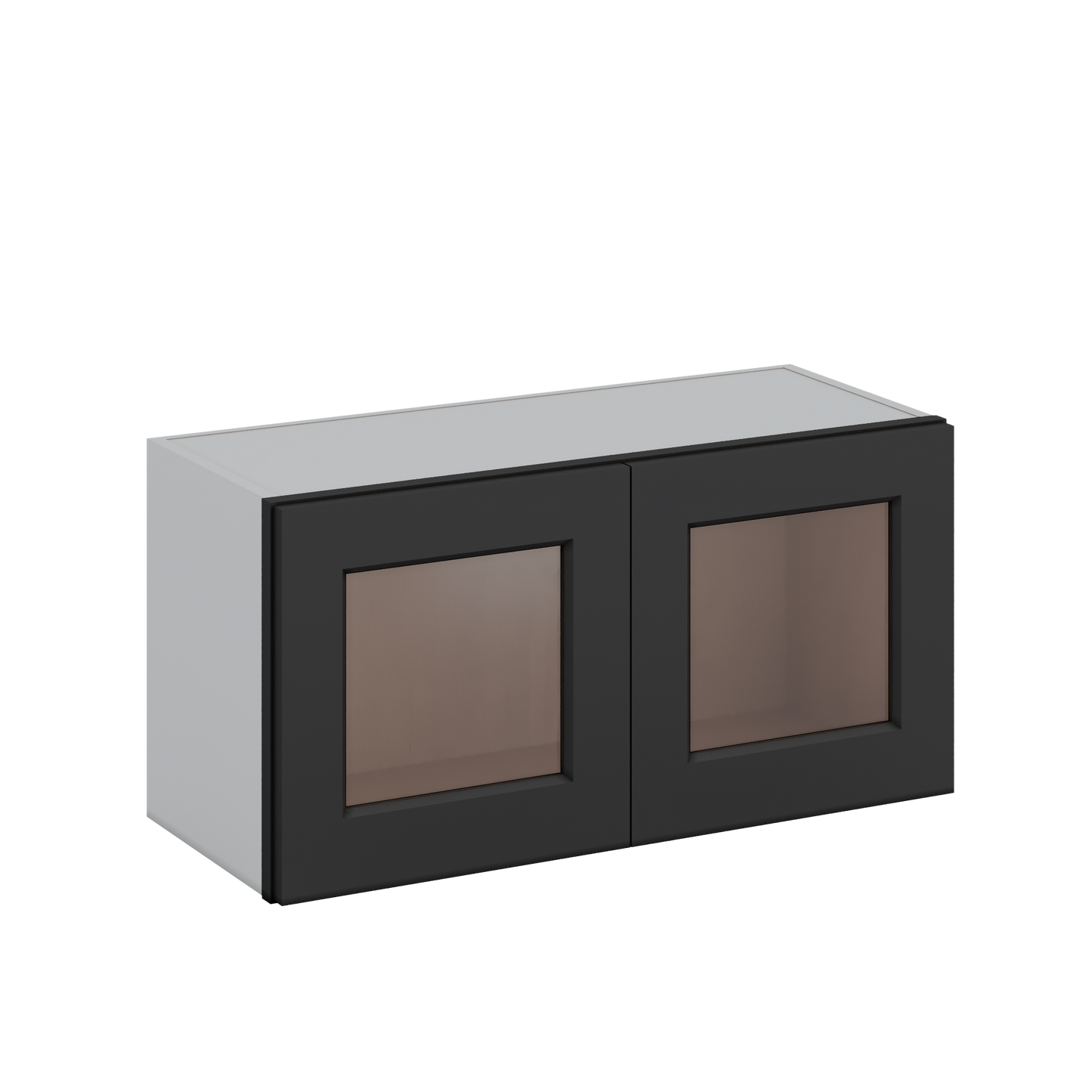 30" Wide Bridge 15HNS Hermosa Noir Black Shaker 1-1/4" Overlay Glass Ready Wall Cabinet - Double Door 12", 15", 18", 21" & 24" Tall