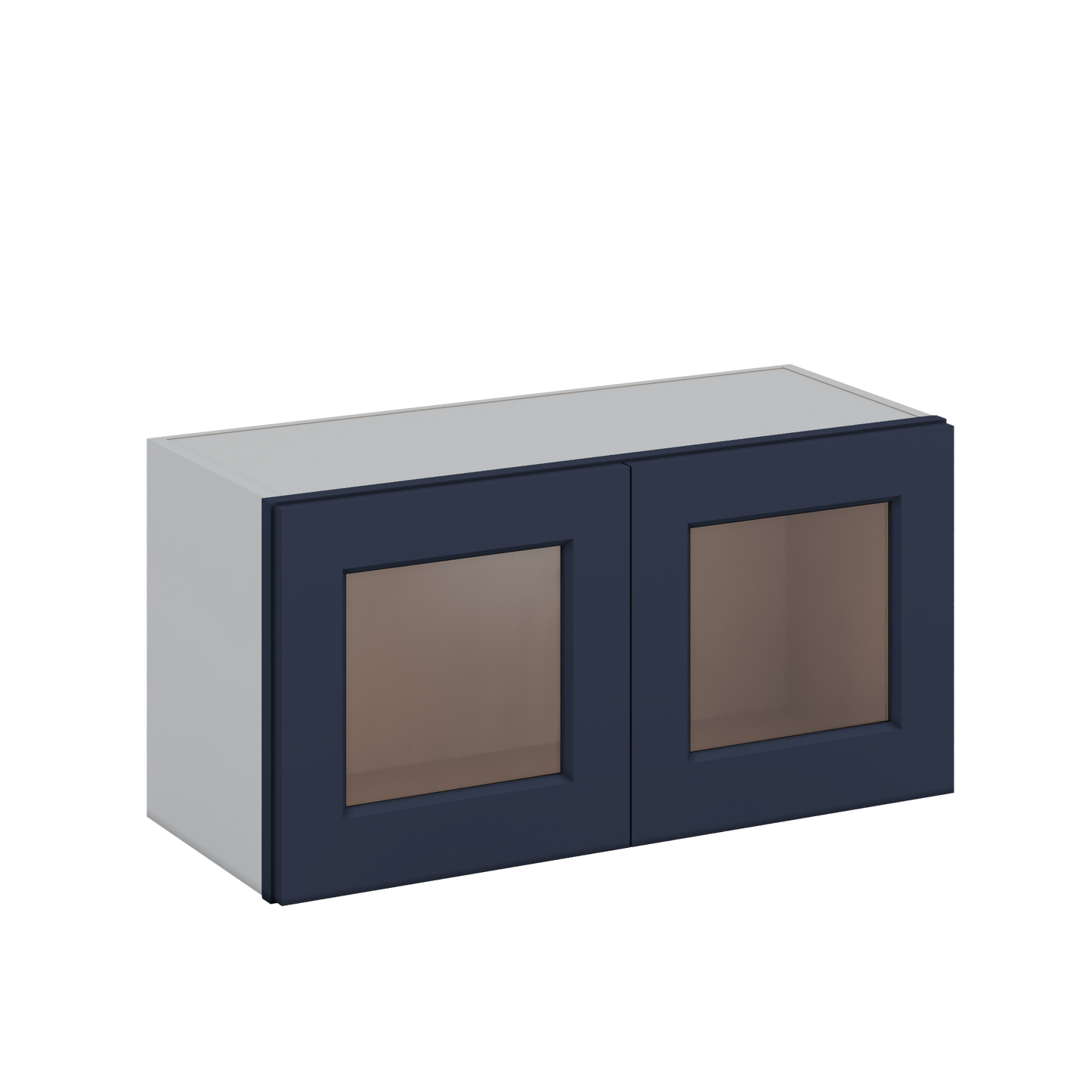 30" Wide Bridge NB29- Naval Blue Shaker 1-1/4" Overlay Glass Ready wall Cabinet - Double Door 12", 15", 18", 21" & 24" Tall