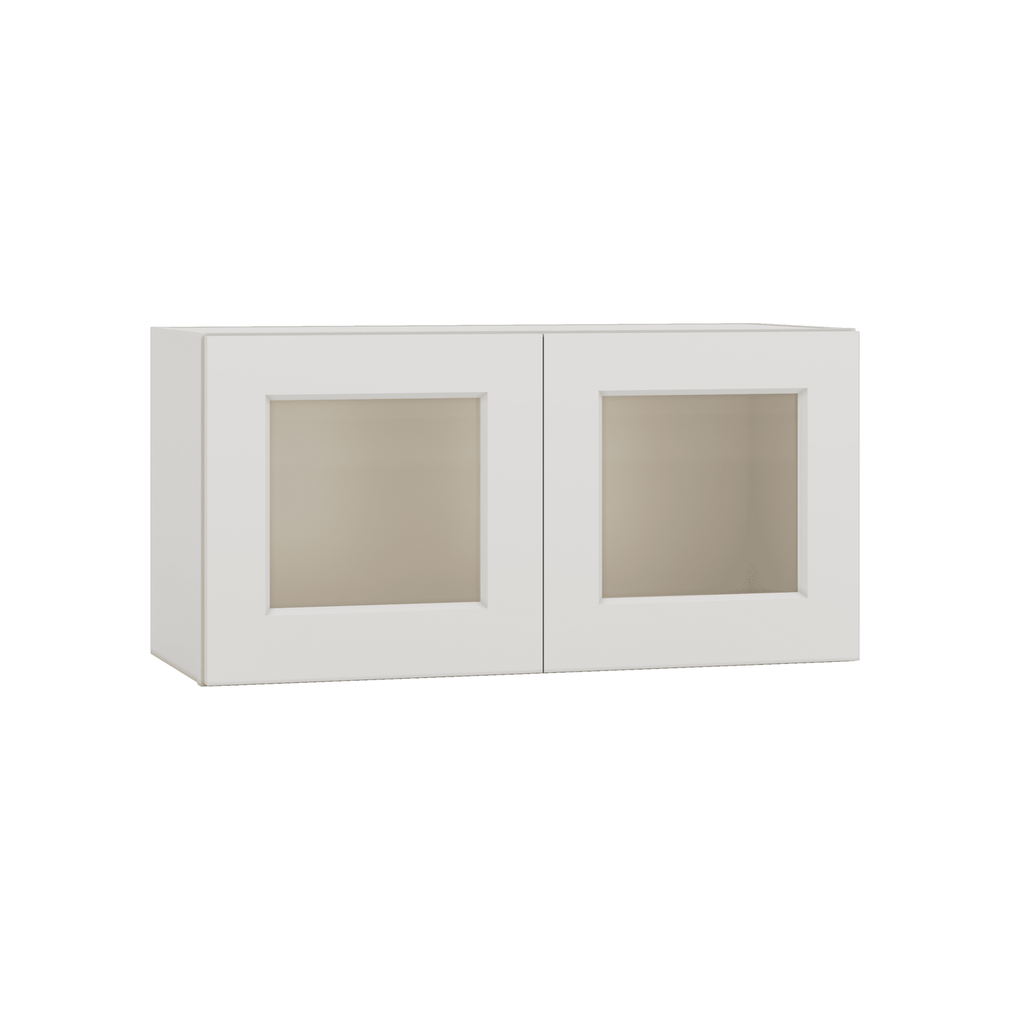 15" Tall 2WS White Shaker Stackable Glass Ready Wall Cabinet - Double Door 24", 27", 30", 33" & 36" Wide