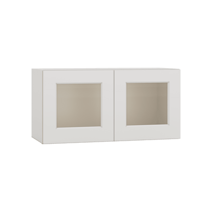 15" Tall 2WS White Shaker Stackable Glass Ready Wall Cabinet - Double Door 24", 27", 30", 33" & 36" Wide