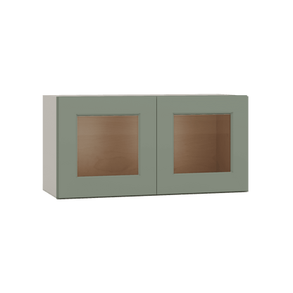 15" Tall Green Shaker Stackable Glass Ready Wall Cabinet - Double Door 24", 27", 30", 33" & 36" Wide