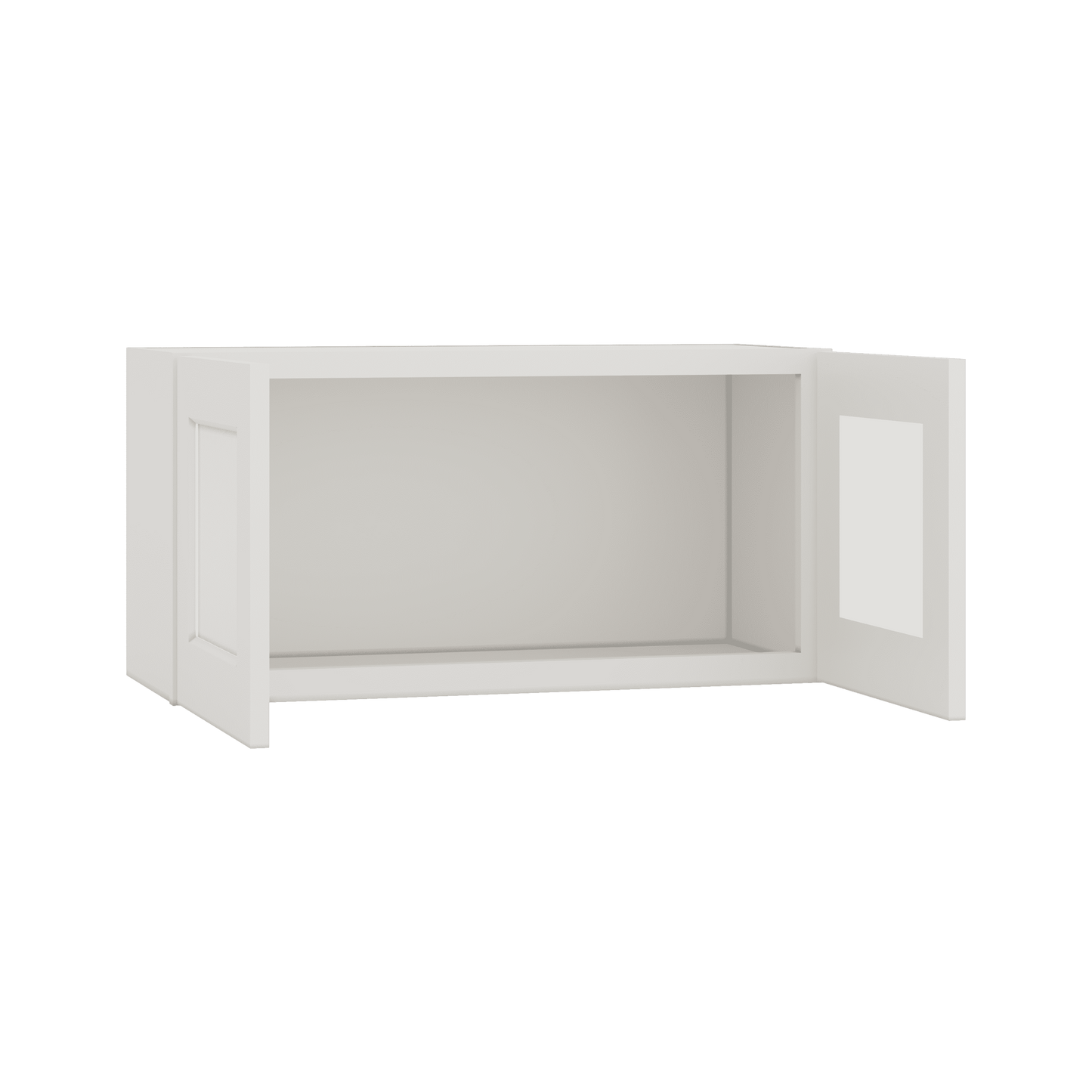 15" Tall 2WS White Shaker Stackable Glass Ready Wall Cabinet - Double Door 24", 27", 30", 33" & 36" Wide