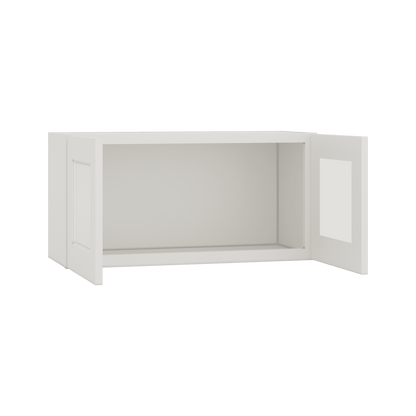15" Tall 2WS White Shaker Stackable Glass Ready Wall Cabinet - Double Door 24", 27", 30", 33" & 36" Wide