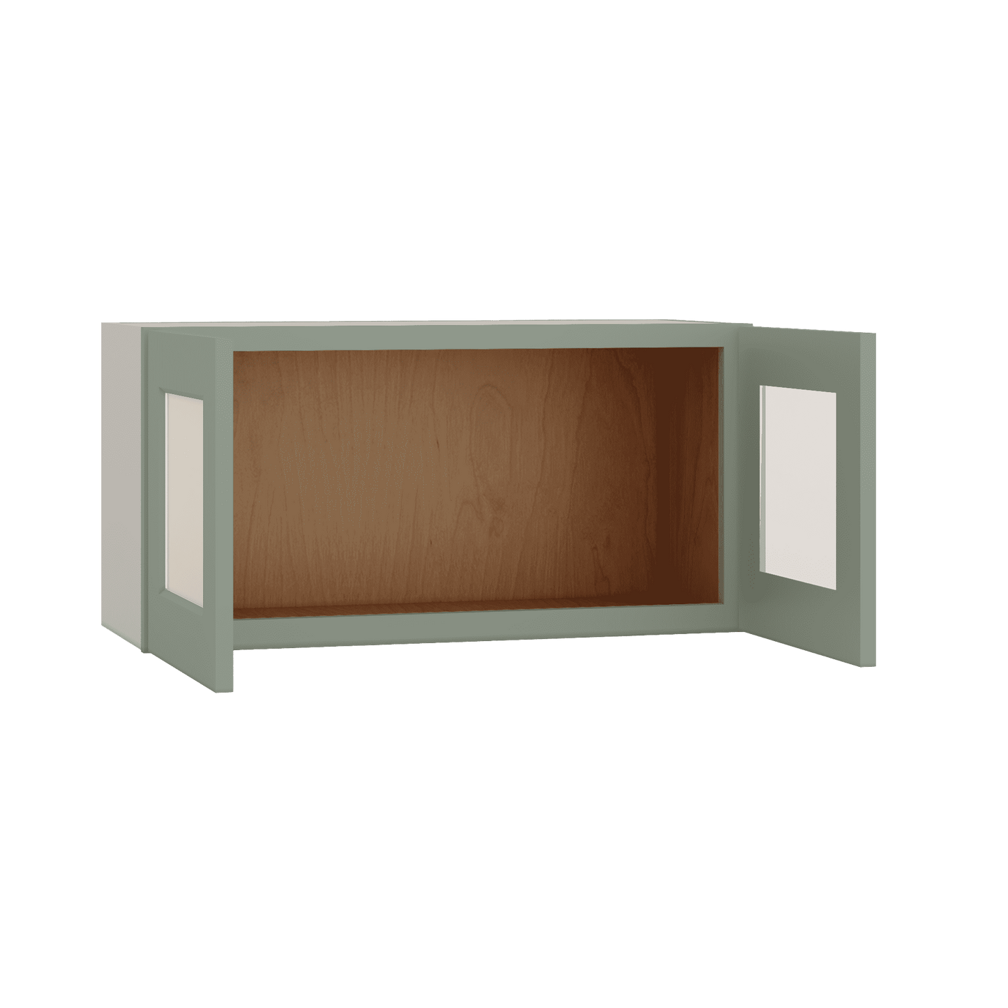 15" Tall Green Shaker Stackable Glass Ready Wall Cabinet - Double Door 24", 27", 30", 33" & 36" Wide