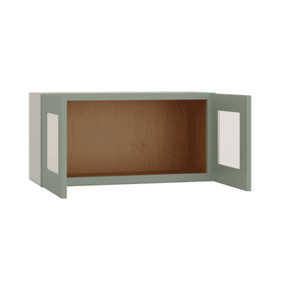 15" Tall Green Shaker Stackable Glass Ready Wall Cabinet - Double Door 24", 27", 30", 33" & 36" Wide